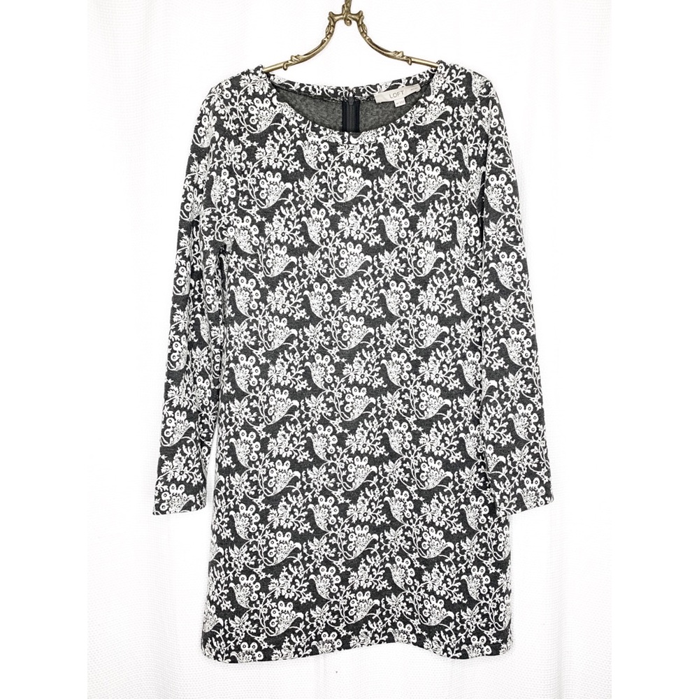 Loft grey and white patterned shift dress - Picture 1 of 3